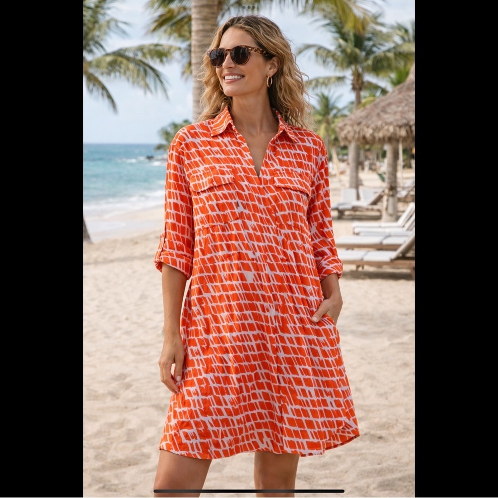 KikiSol Swim Cover-Up Dress Cotton Beach Tunic Resort Vacation Red White M